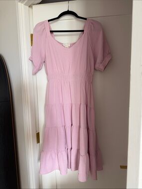 Monteau Light Pink Tiered Short-Sleeve Midi Dress NWT